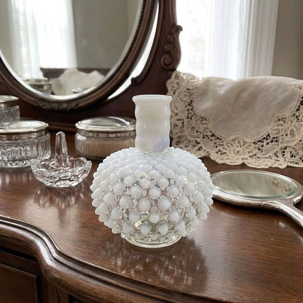 Vintage Fenton French Opalescent Hobnail Wrisley Cologne bottle.